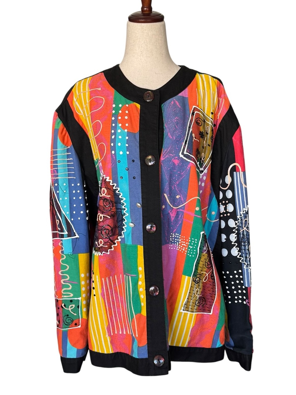 Vintage 80s Gene Ewing BIS Cotton Colorful Abstract Art to Wear Jacket Medium
